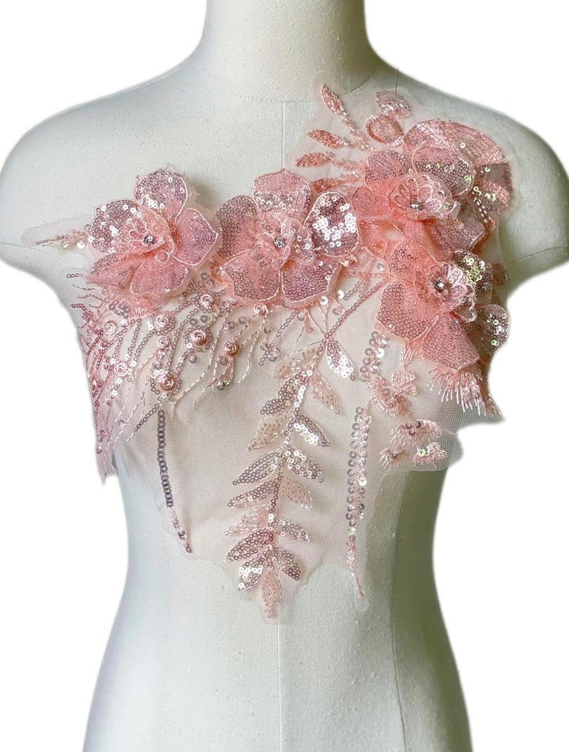 JRYYR Pink Sequin Applique Patches, Handmade DIY Sew on 3D Flower Appliques for Clothing,Dresses, Dance Costumes, Bags, Home Decor (Pink-A) - Image 1